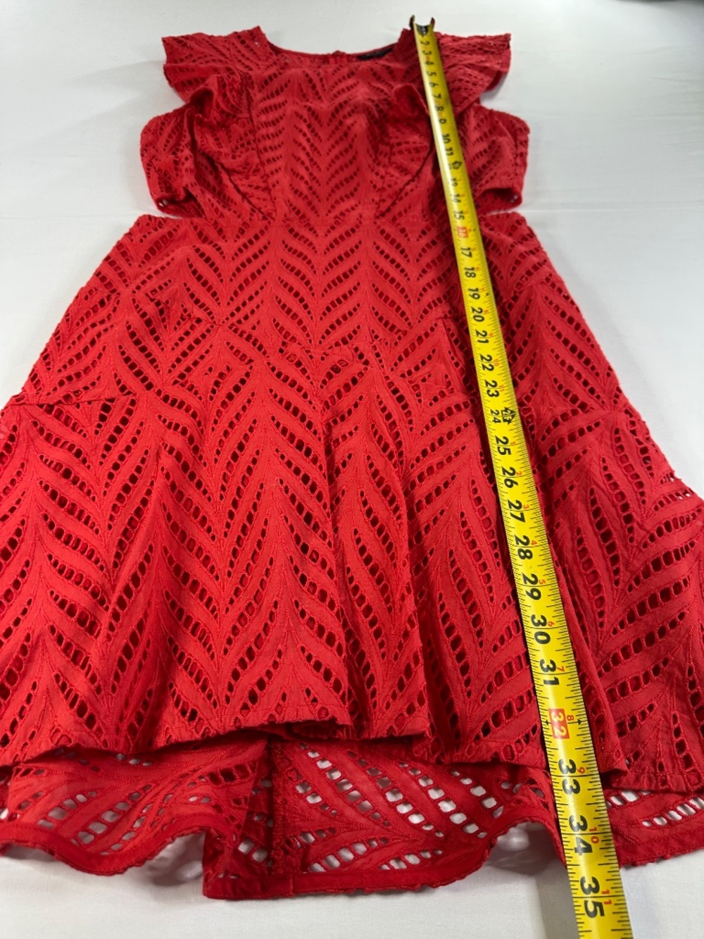Bardot Red Eyelet Ruffle Cutout Fit & Flare Mini Dress US 6 - Picture 9 of 16